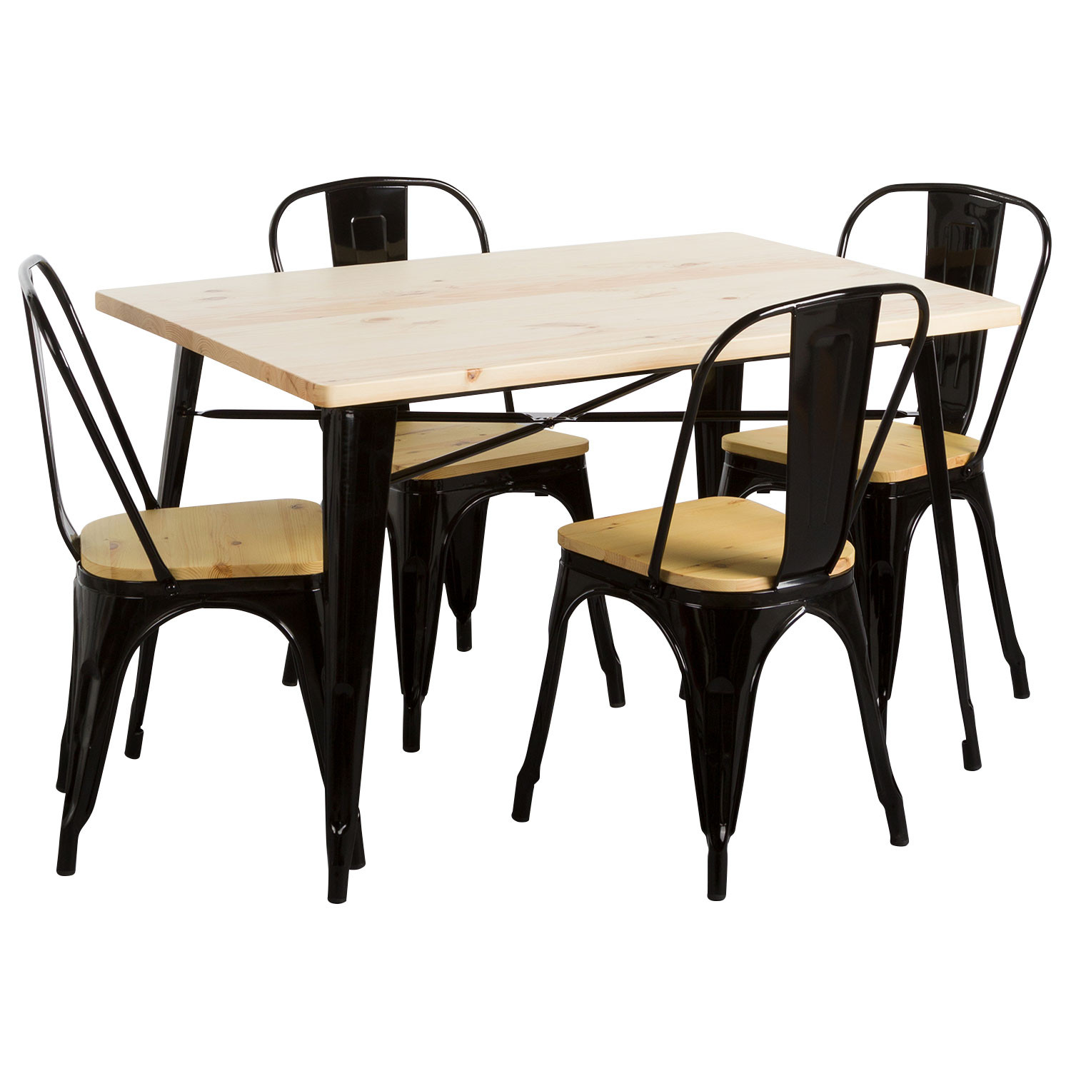 Conjunto de jantar Mesa retangular e 4 cadeiras Madeira de ferro Estilo industrial Thinia Home Conjunto de mesa e cadeira de jan